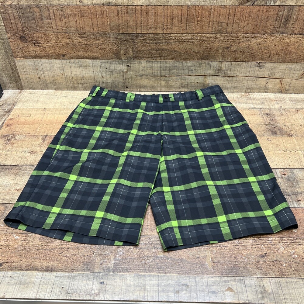 Nike Dri-Fit Black/Green Plaid Golf Shorts Size 36 GREAT!